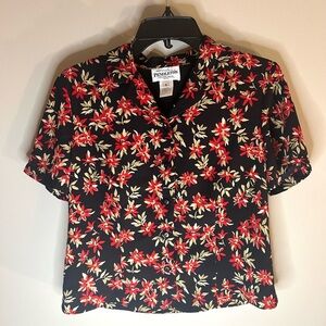 Women’s Pendleton floral buttoned cropped short sleeve blouse collared vintage